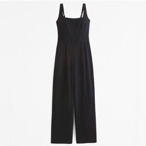 Abercrombie & Fitch Black Wide-Leg Square-Neck Jumpsuit